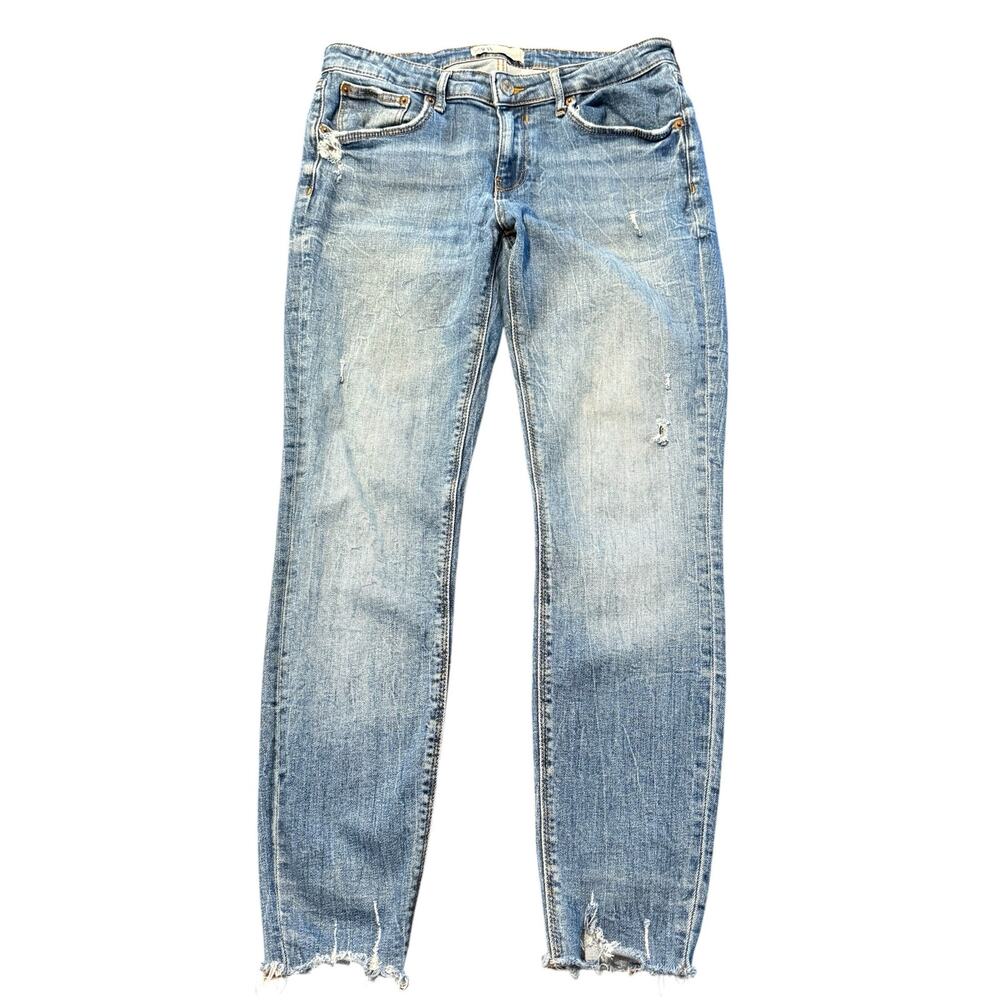 Zara Ladies jeans, slim/skinny, shark bit hem, distressing, Size US 12